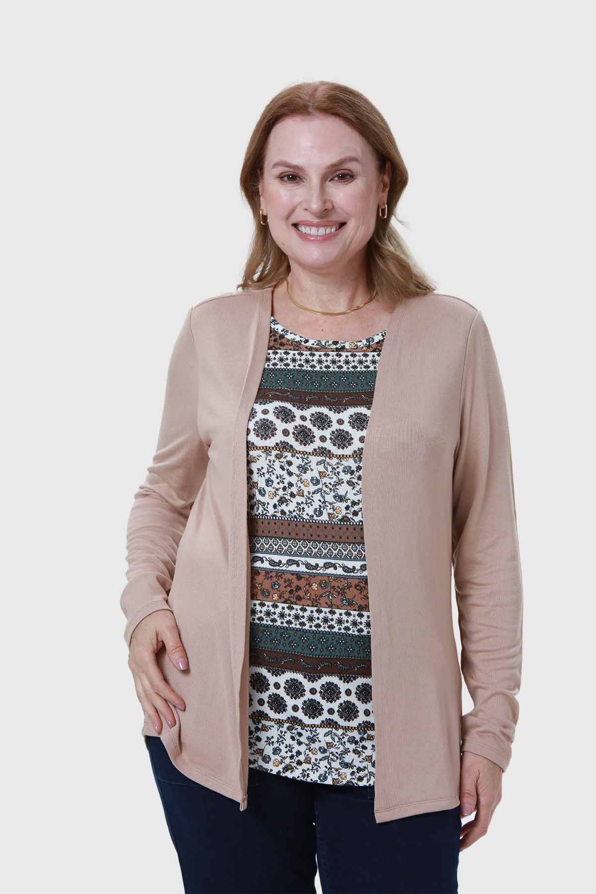 Sweater Mujer Estampado Beige