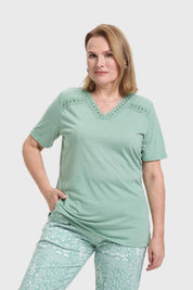 Polera Mujer Detalle Macramé Verde