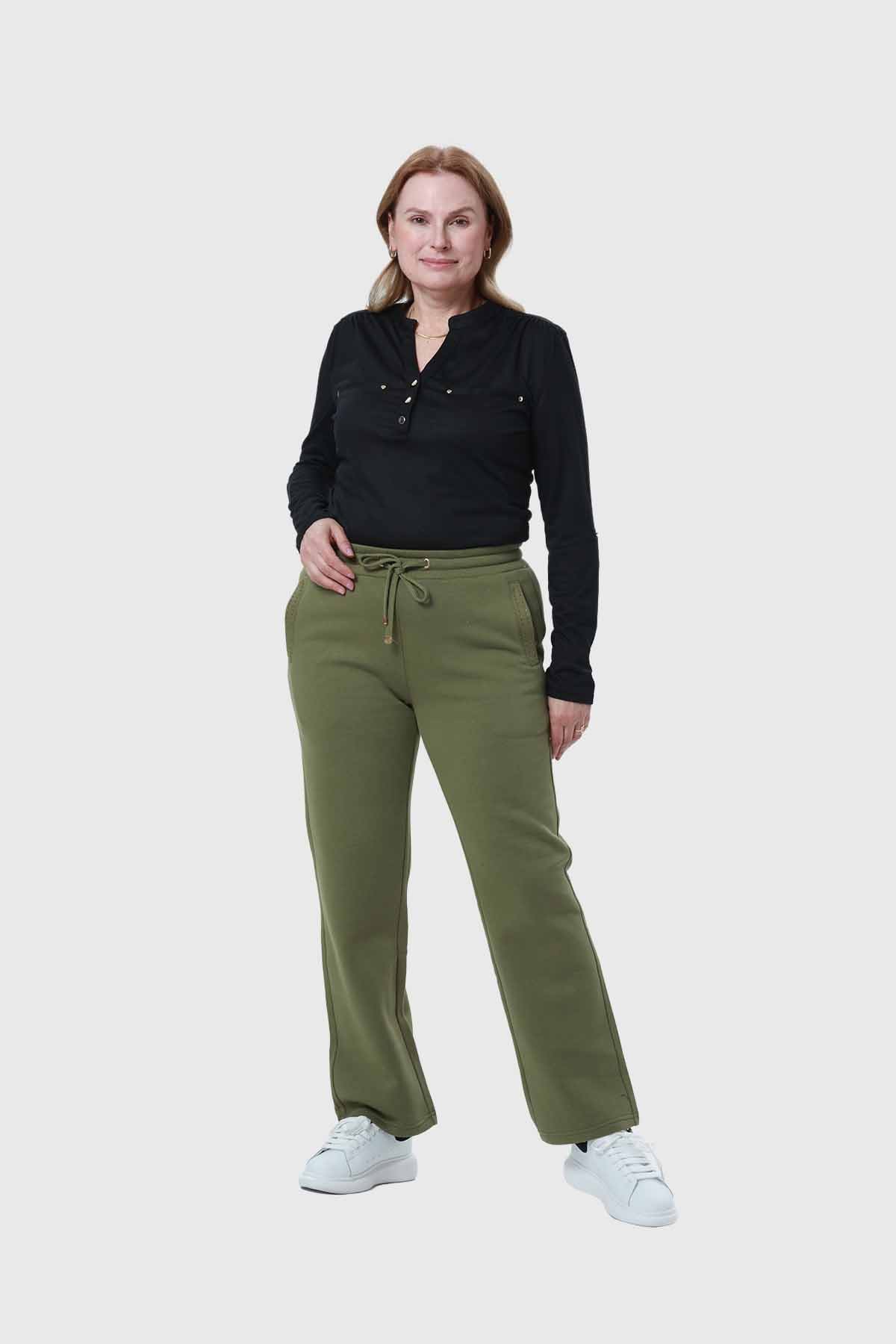 Pantalón Buzo Mujer Con Cordón Y Bolsillo Verde