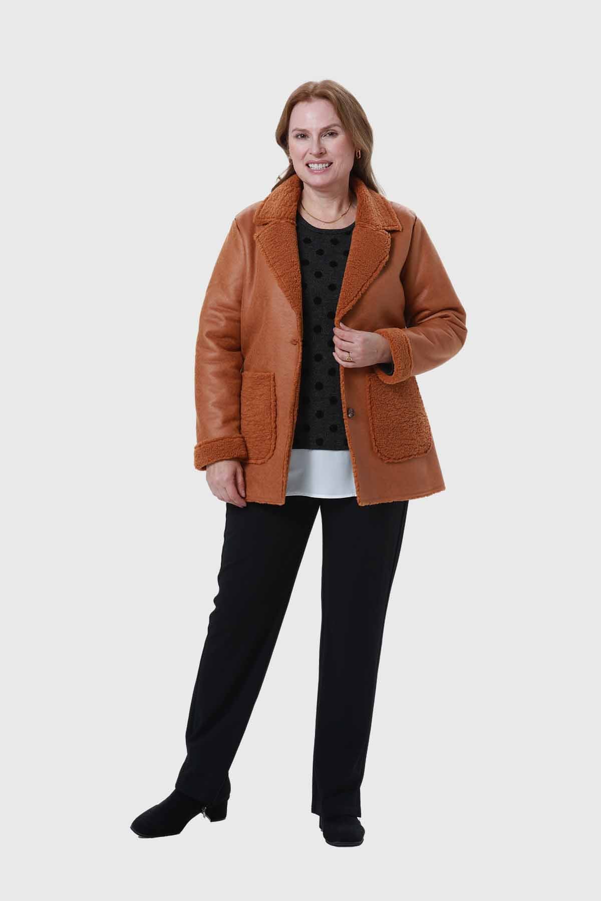 Chaqueta Mujer Efecto Cuero Camel