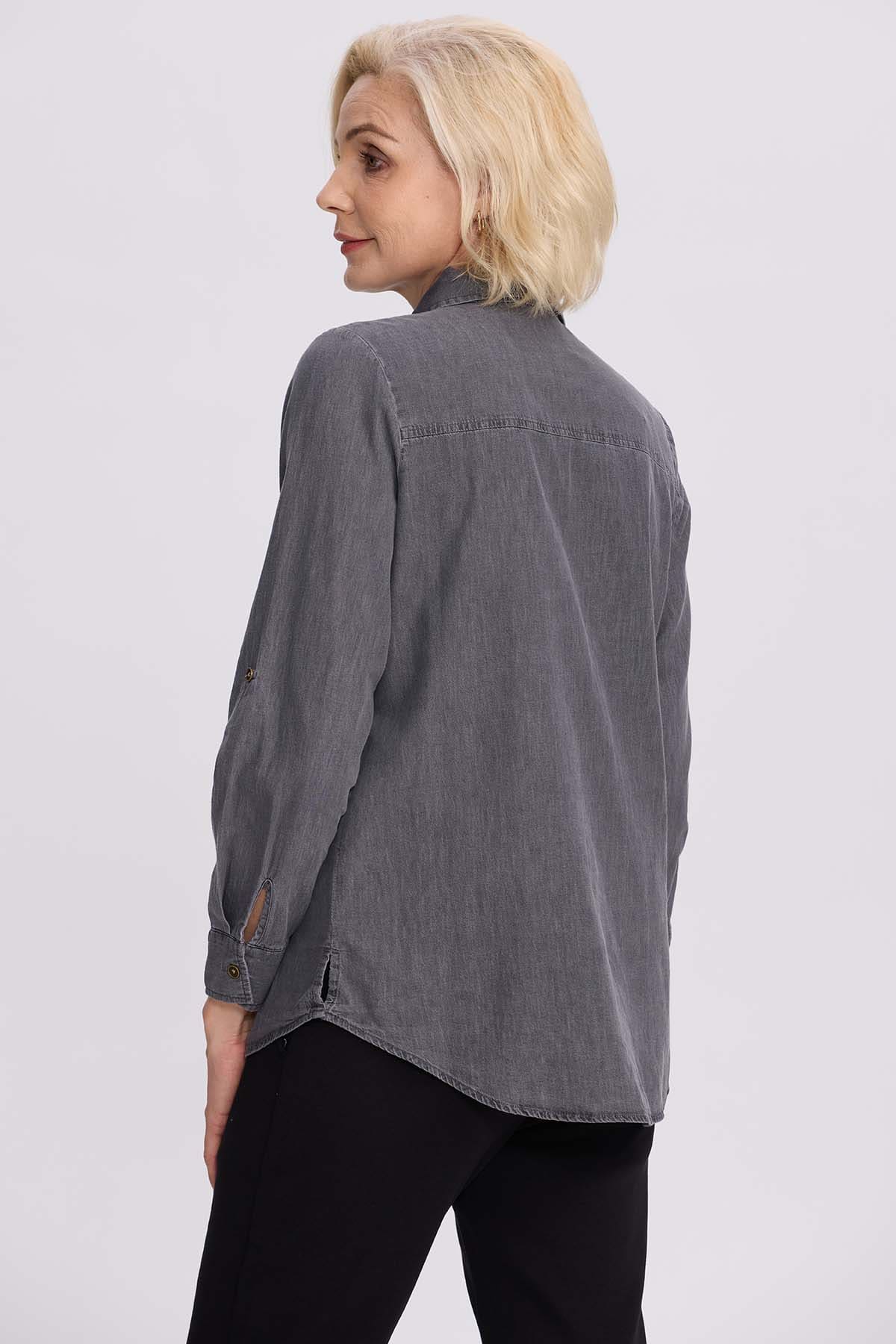 Blusa Mujer Denim Bordada Negro
