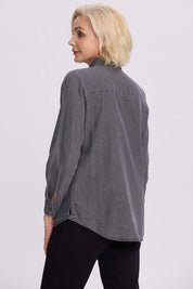 Blusa Mujer Denim Bordada Negro