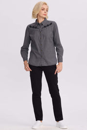 Blusa Mujer Denim Bordada Negro