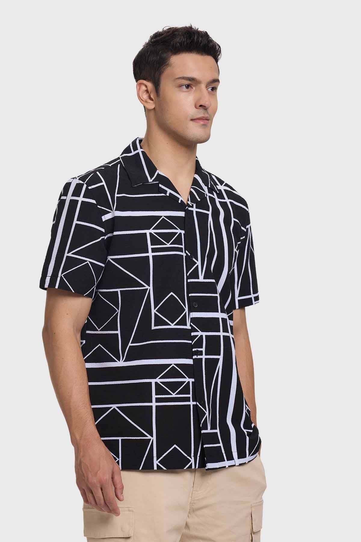 Camisa Hombre Guayabera Print Negro