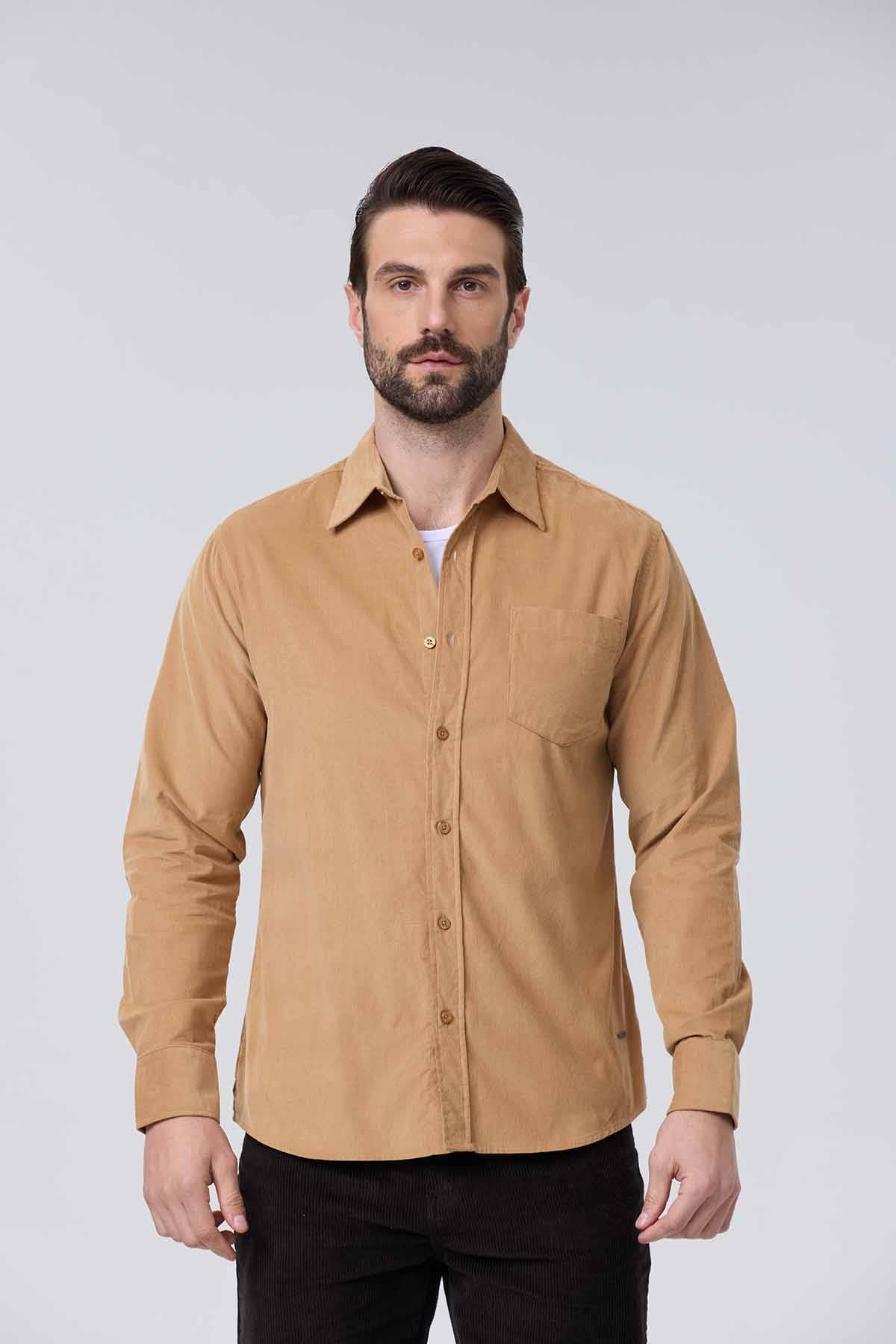 Camisa Hombre Cotelé Beige