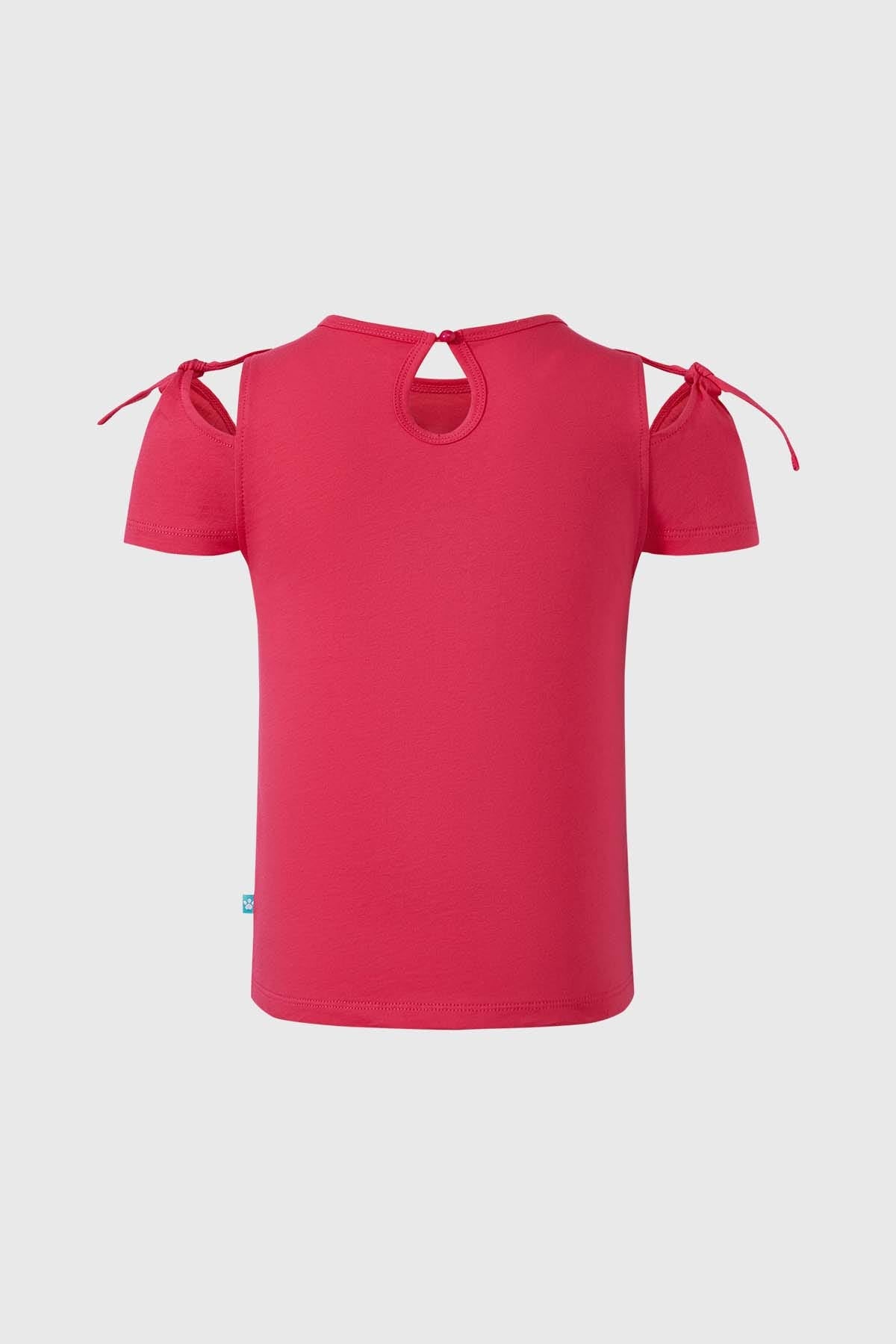 Polera niña color morado con estampado de Paw Patrol y lazos en las mangas.