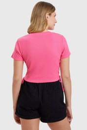 Polera Mujer Top Frunces Fucsia