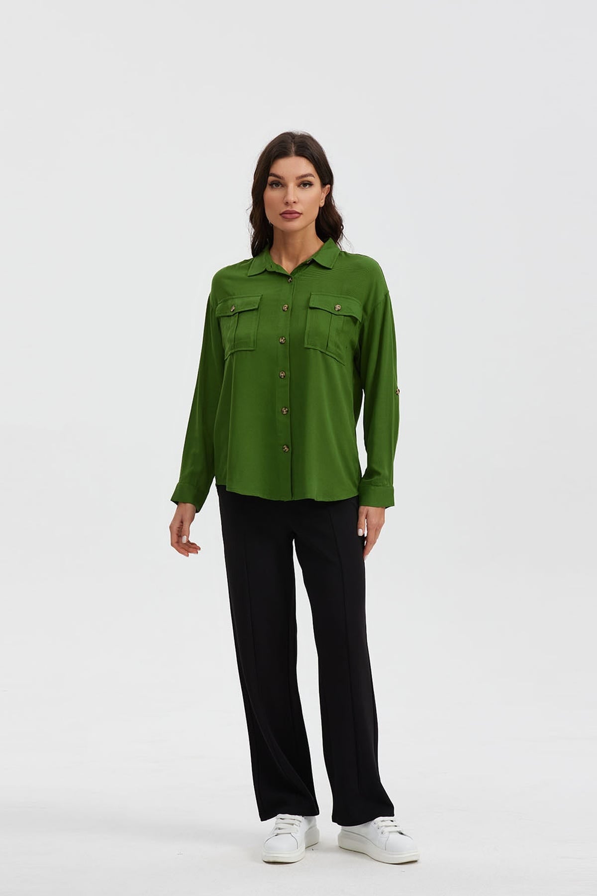 Blusa Mujer Manga Roll Up Verde