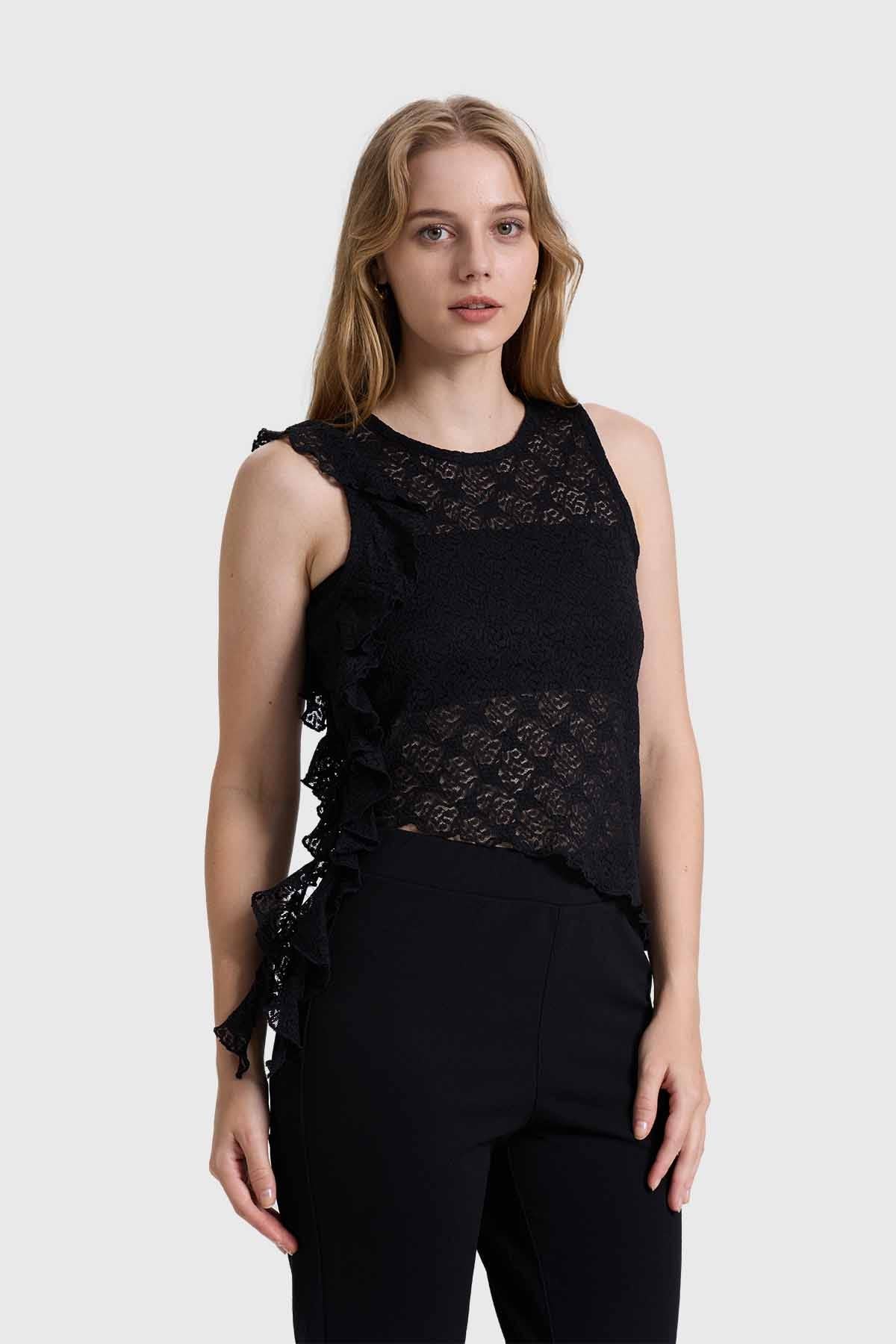 Polera Mujer Encaje Negro