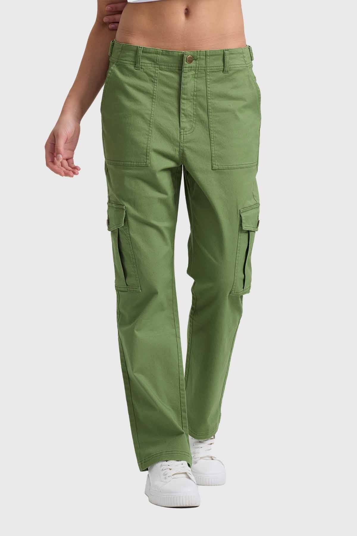 Pantalón Mujer Semi Recto Gabardina Verde