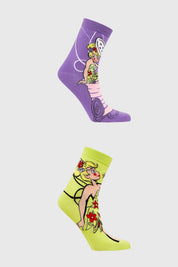 Calcetín morado con diseño de Tinkerbell, ideal para mujer.