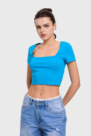 Polera Mujer Escote Cuadrado Azul