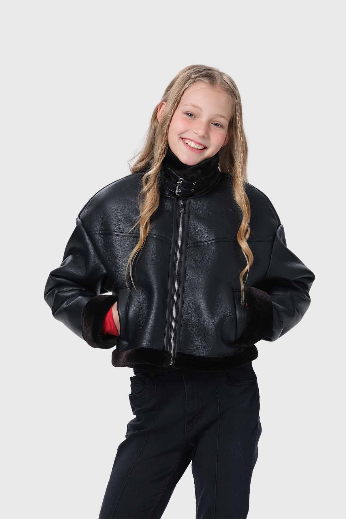 Chaqueta aviador cuero negro estilo moderno – Fashion´s Park