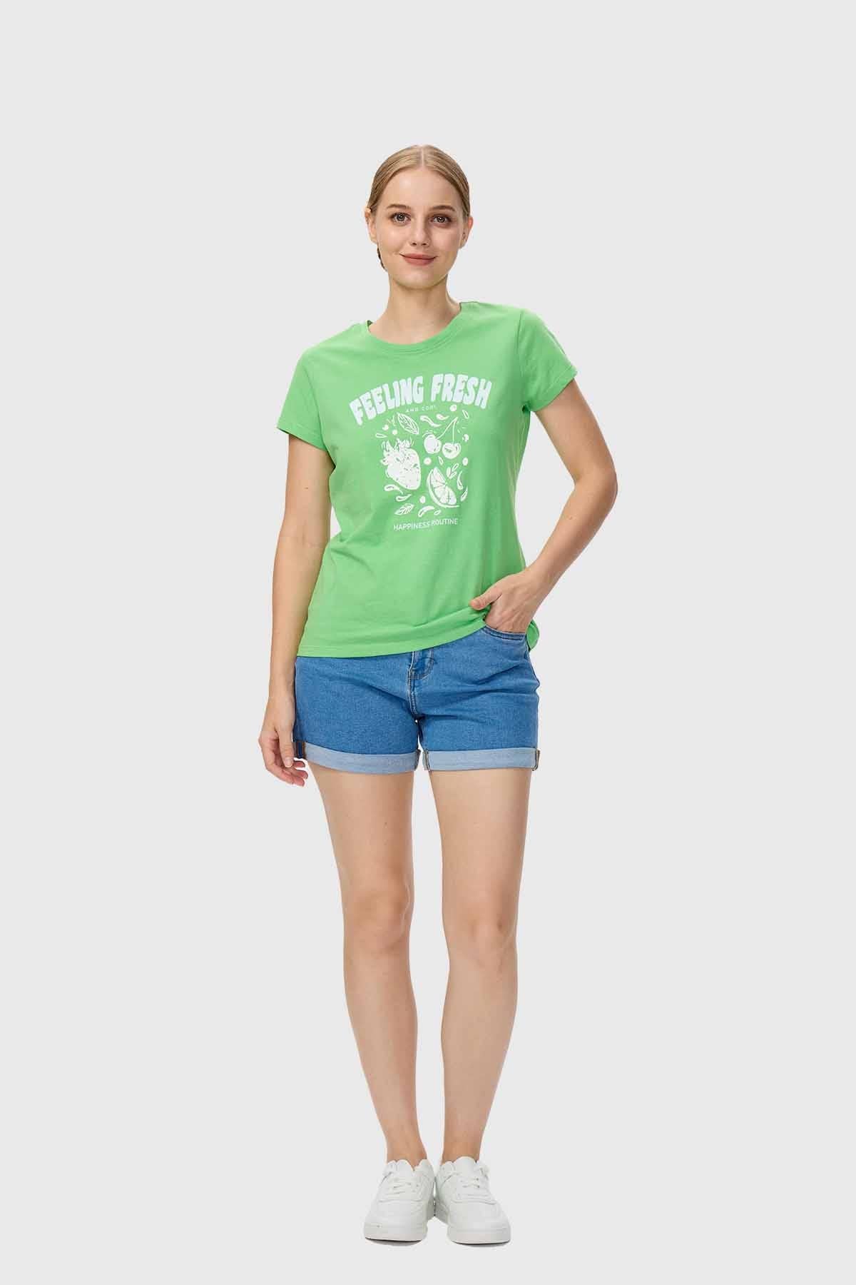 Polera Mujer Básica Print Verde Menta