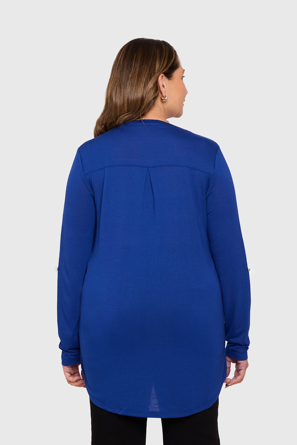 Polera Mujer Manga Roll Up Azul