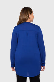 Polera Mujer Manga Roll Up Azul