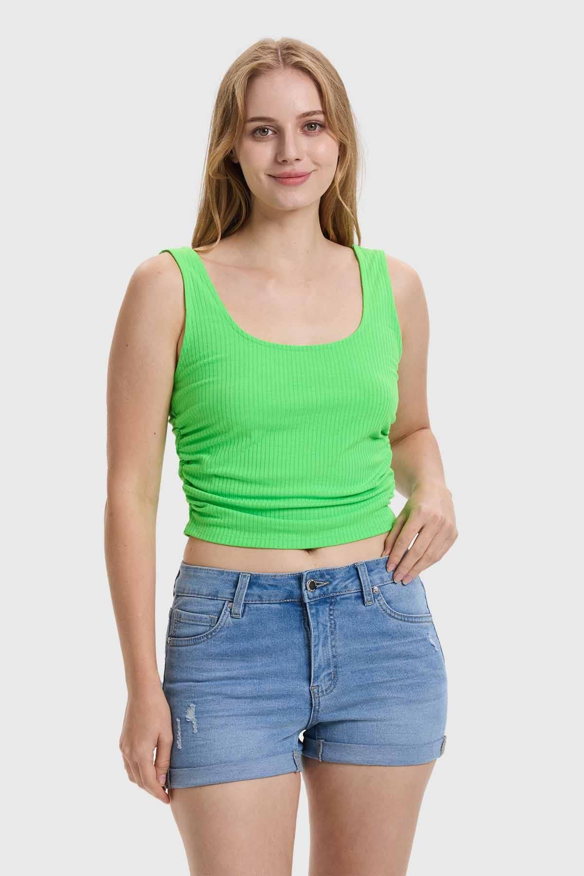 Polera Mujer Recojido Verde Flúor