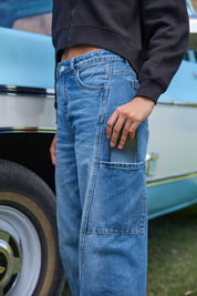 Jeans Niña Moda Wide Leg Azul
