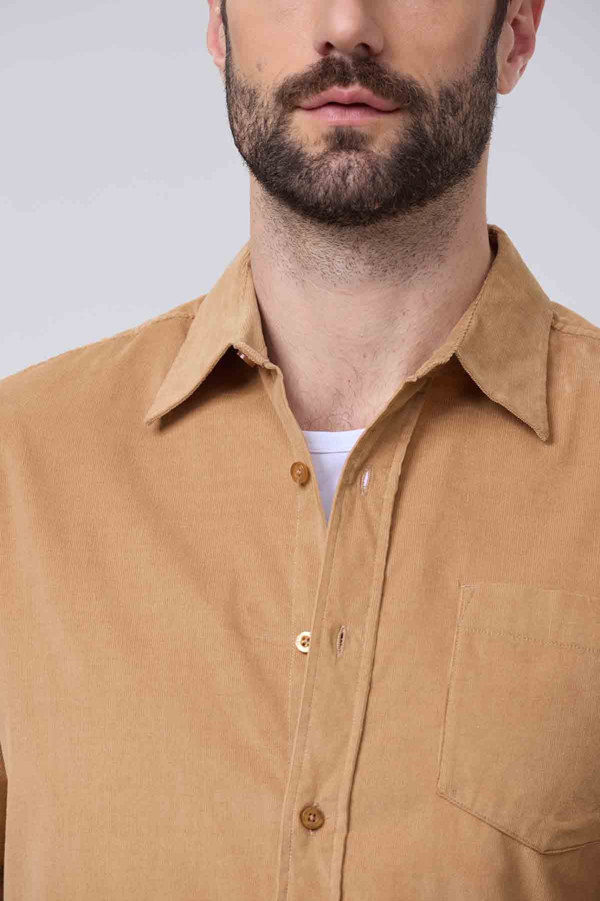 Camisa Hombre Cotelé Beige