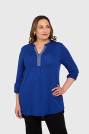 Polera Mujer Manga Roll Up Azul