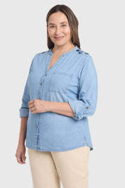 Blusa Mujer Denim Bordada Azul