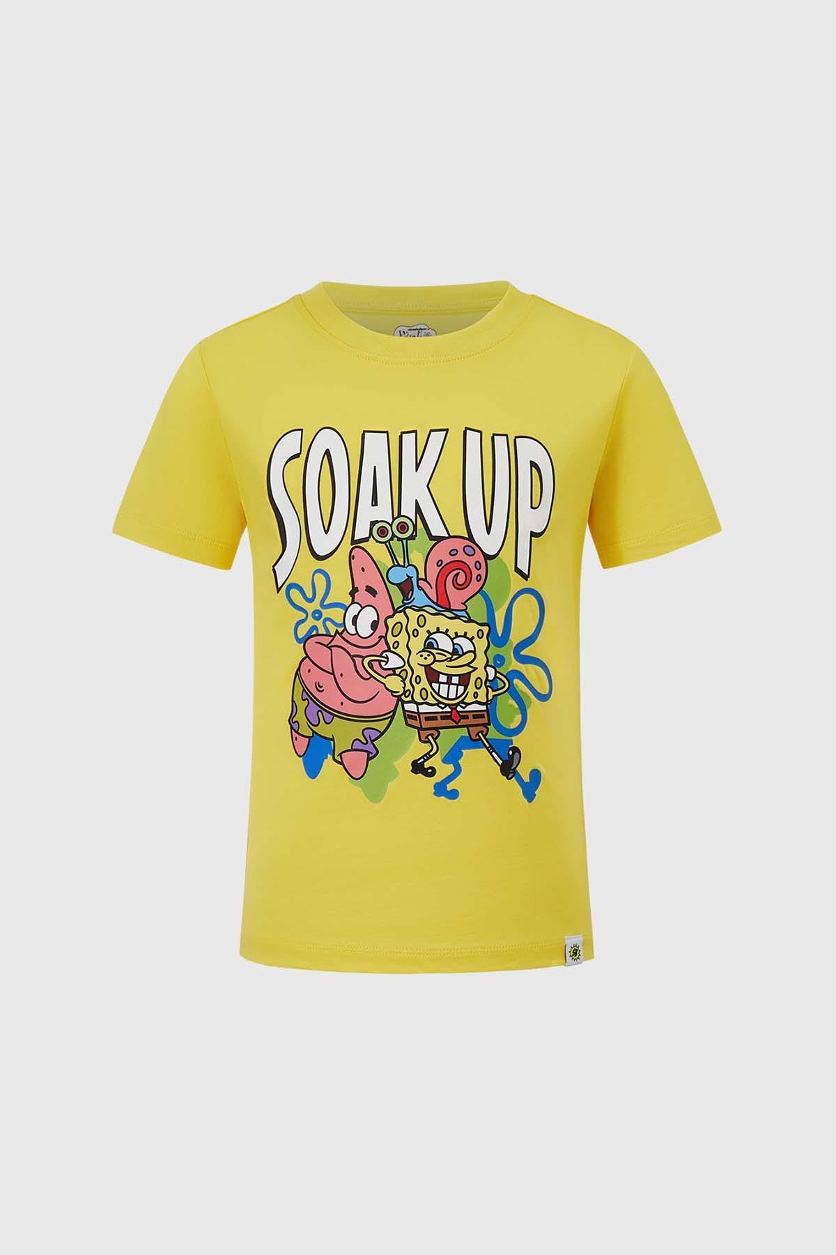 Polera amarilla para niño con estampado de Bob Esponja y Patrick.