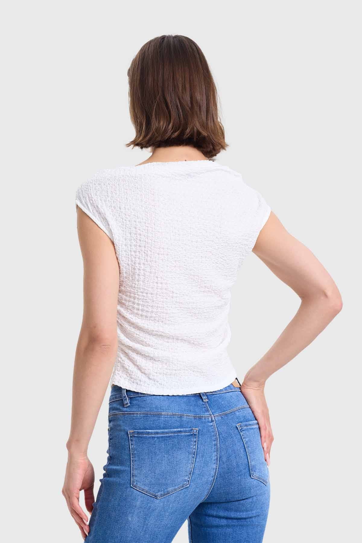 Polera Mujer Bardot Text Blanco