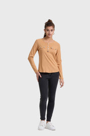 Polera Mujer Pata Botón Rib Camel