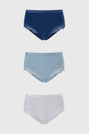 Calzón Mujer Tripack Detalle Encaje Azul