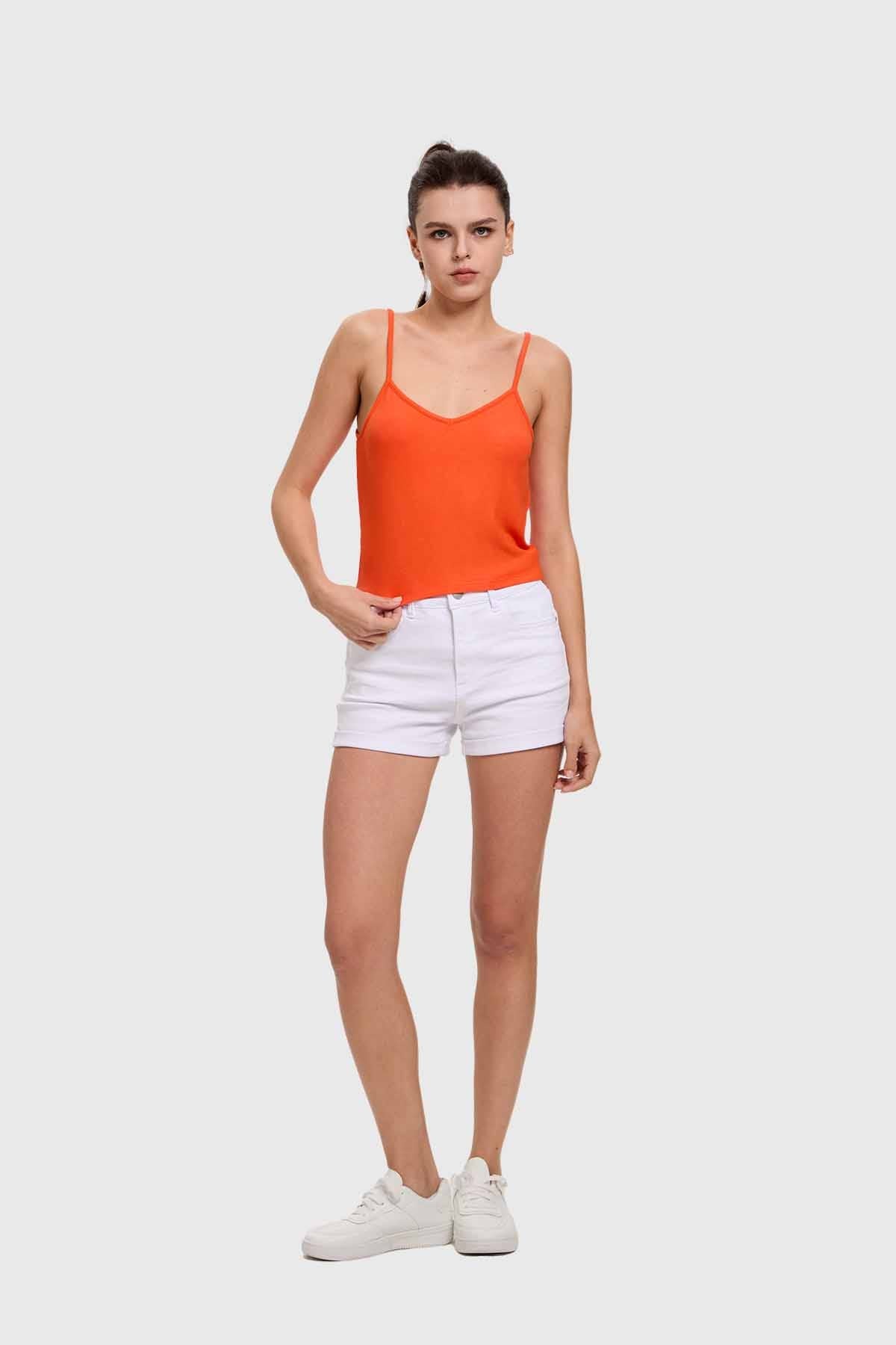 Polera Mujer Pabilo Crop Naranjo