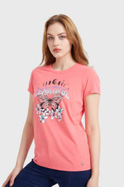 Polera Mujer Básica Print Coral