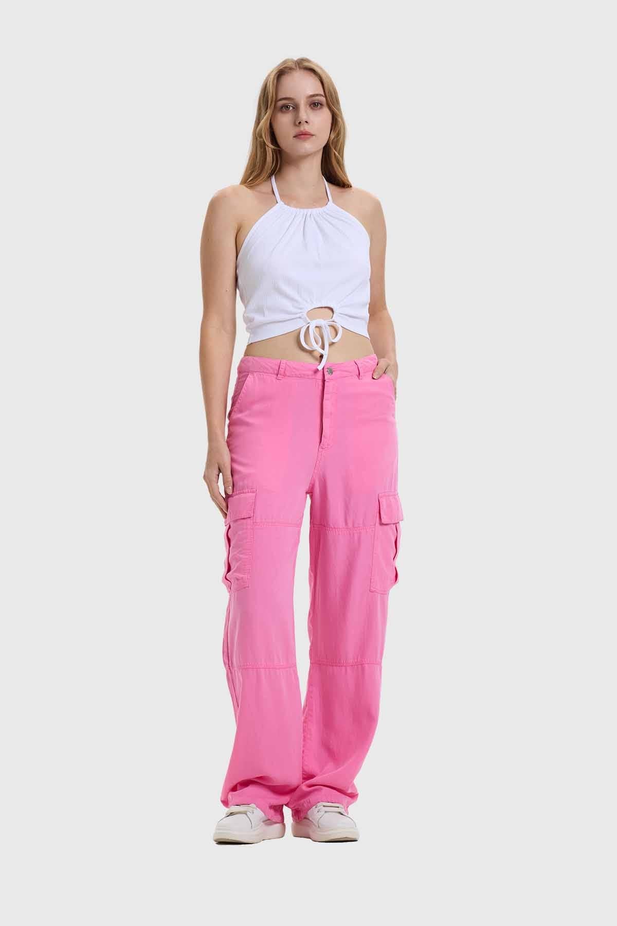 Jeans Mujer Cargo Parachute Rosado