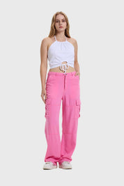 Jeans Mujer Cargo Parachute Rosado
