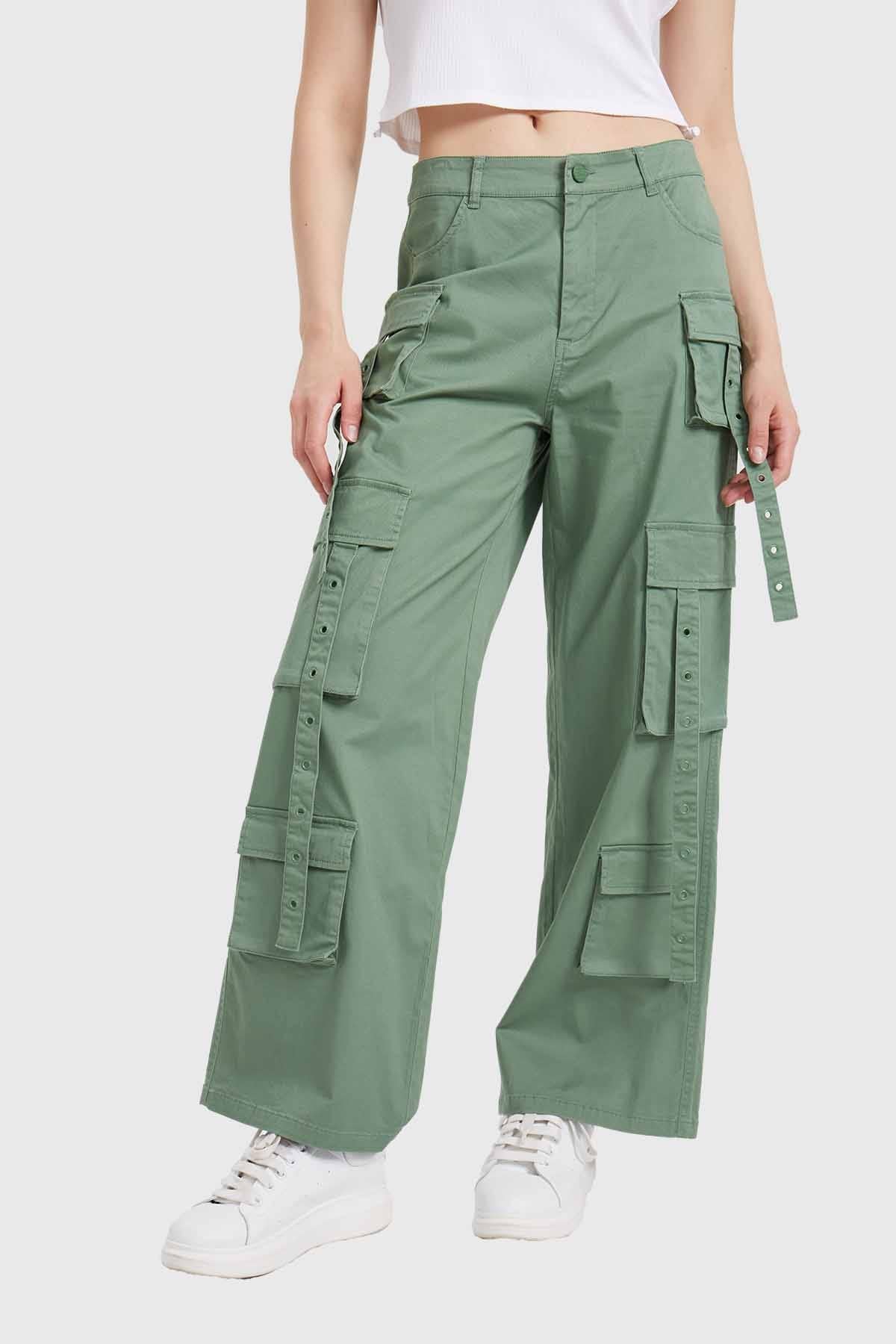 Pantalón Mujer Cargo Tiras Verde