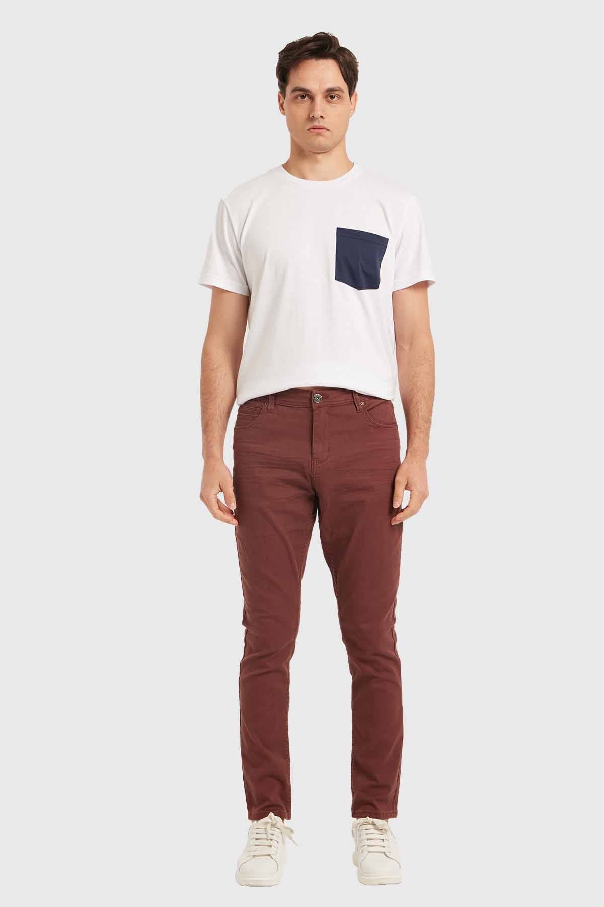 Jeans Hombre Slim Burdeo