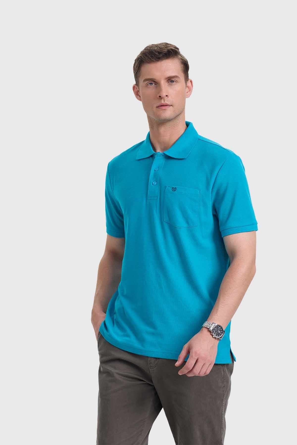 Polera Hombre Piqué Básica Turquesa