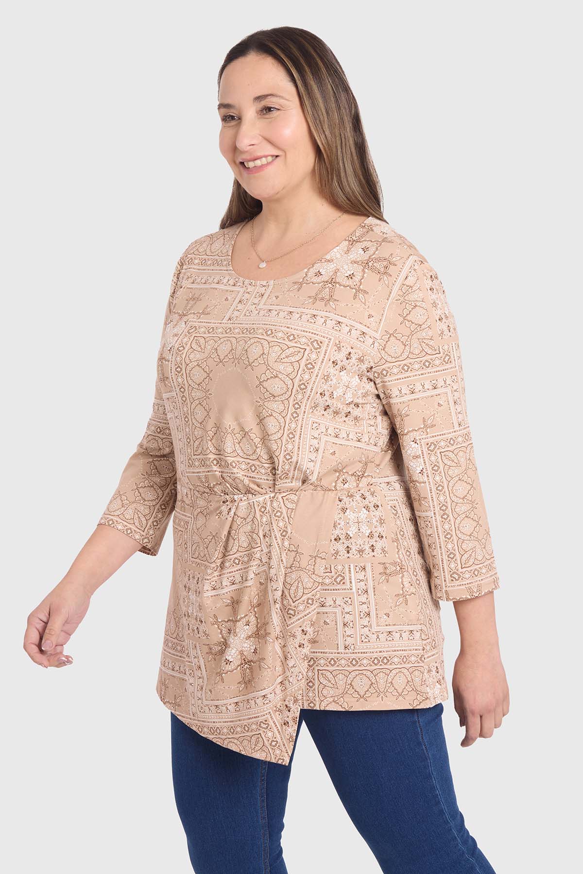 Polera Mujer Estampada Beige