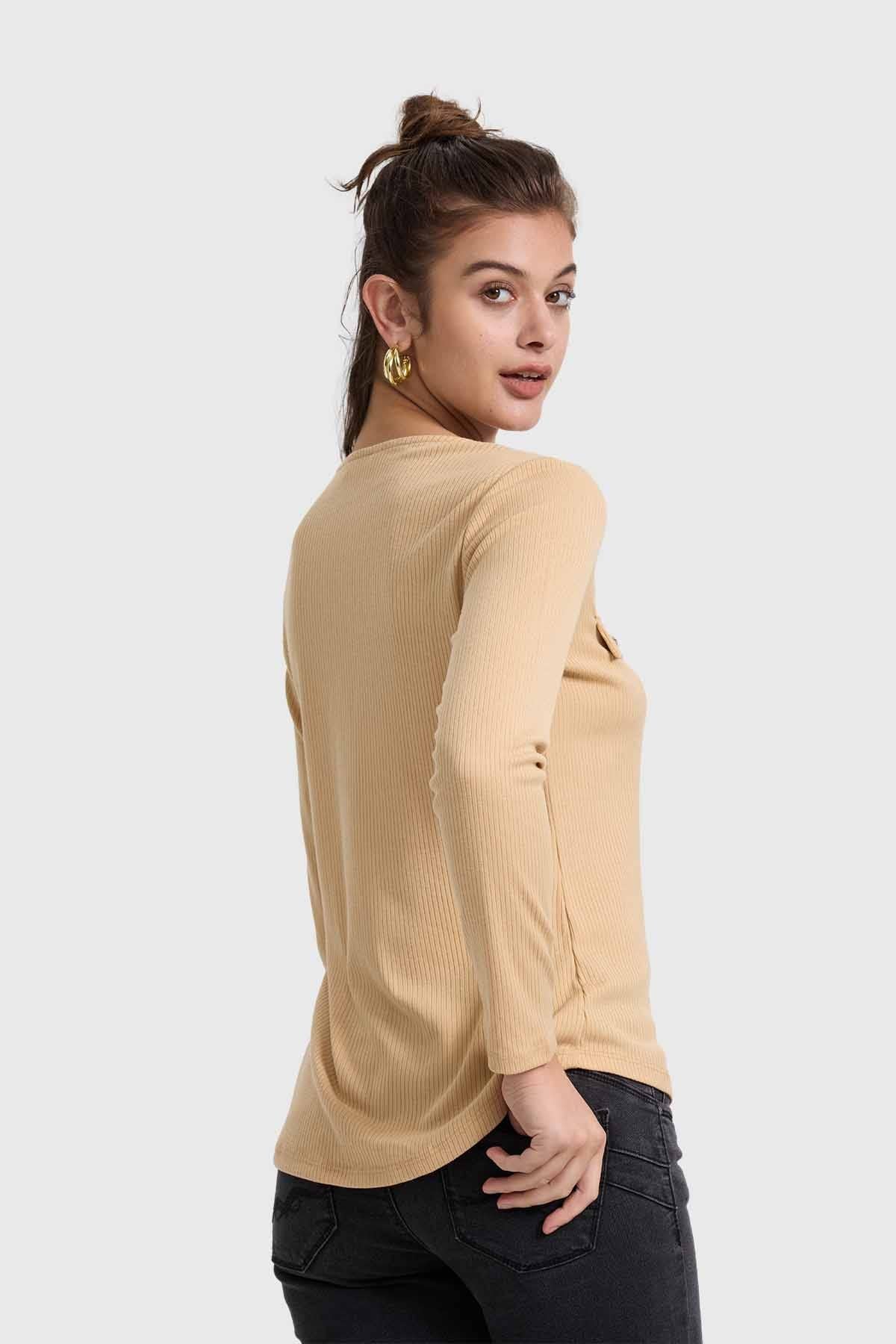 Polera Mujer Pata Botón Rib Arena