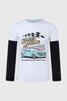 Polera Niño Doble Manga Básica Blanco
