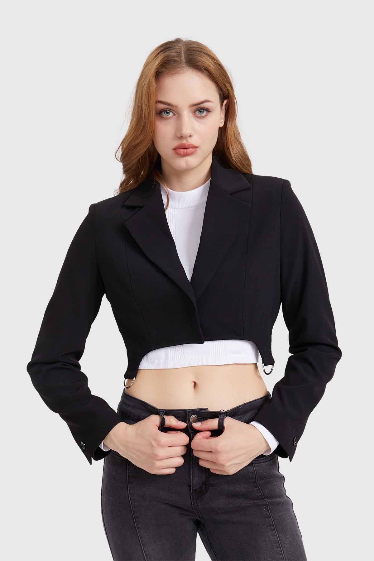 Blazer Mujer Hebillas Crop Negro - Main Image