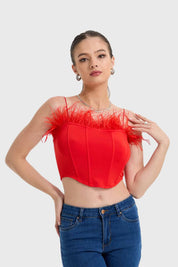 Polera Mujer Corset Plumas Rojo