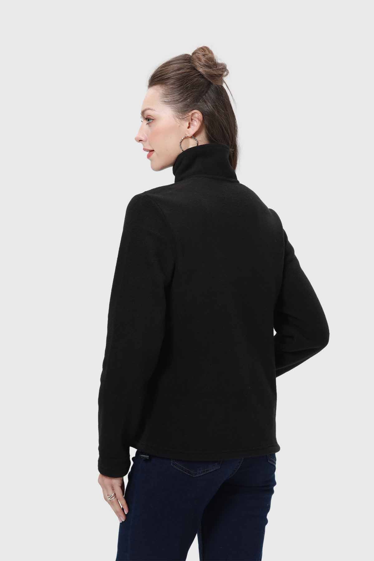 Polar Mujer Medio Cierre Estampado Negro