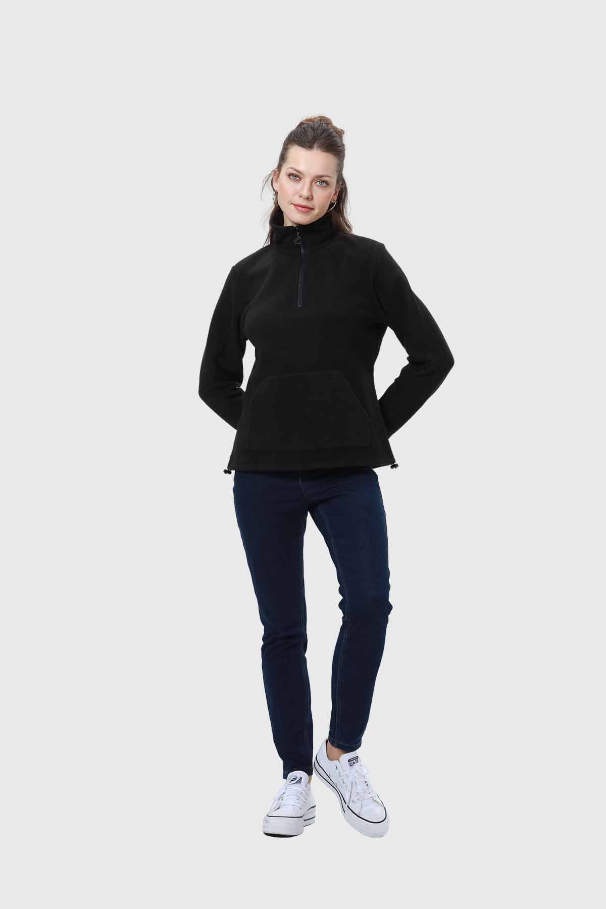 Polar Mujer Medio Cierre Estampado Negro