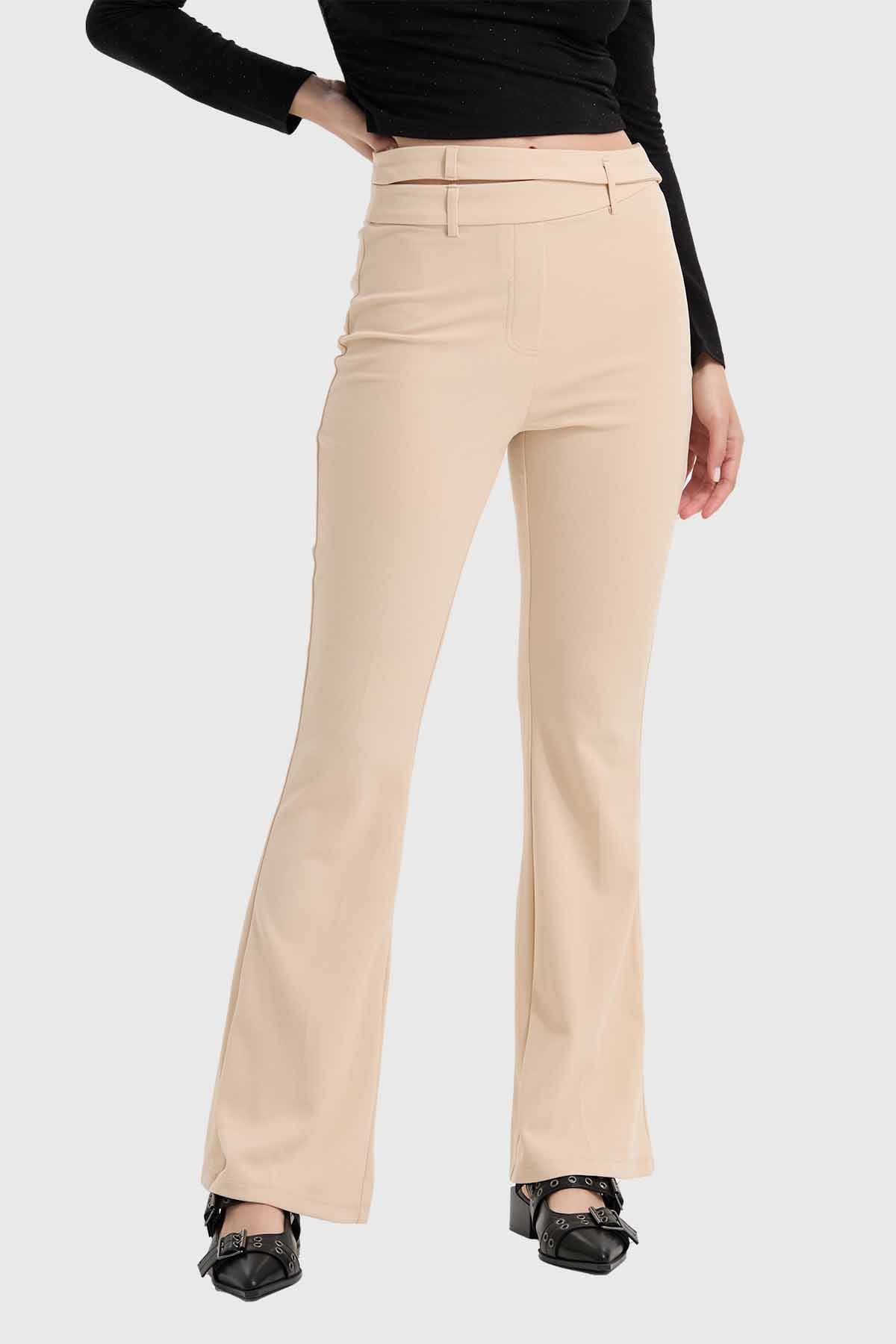 Pantalón Mujer Sastre Pretina Beige