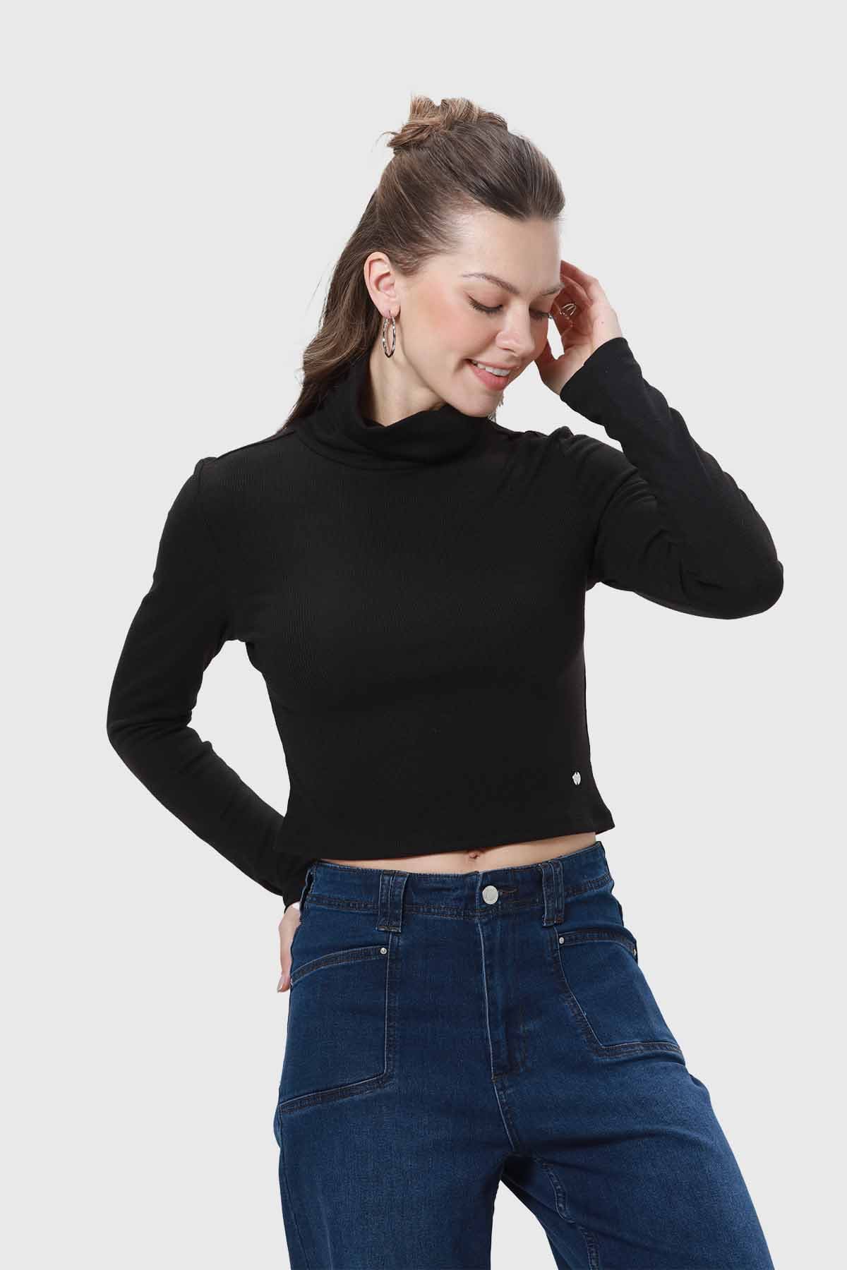 Polera Mujer Rib Negro