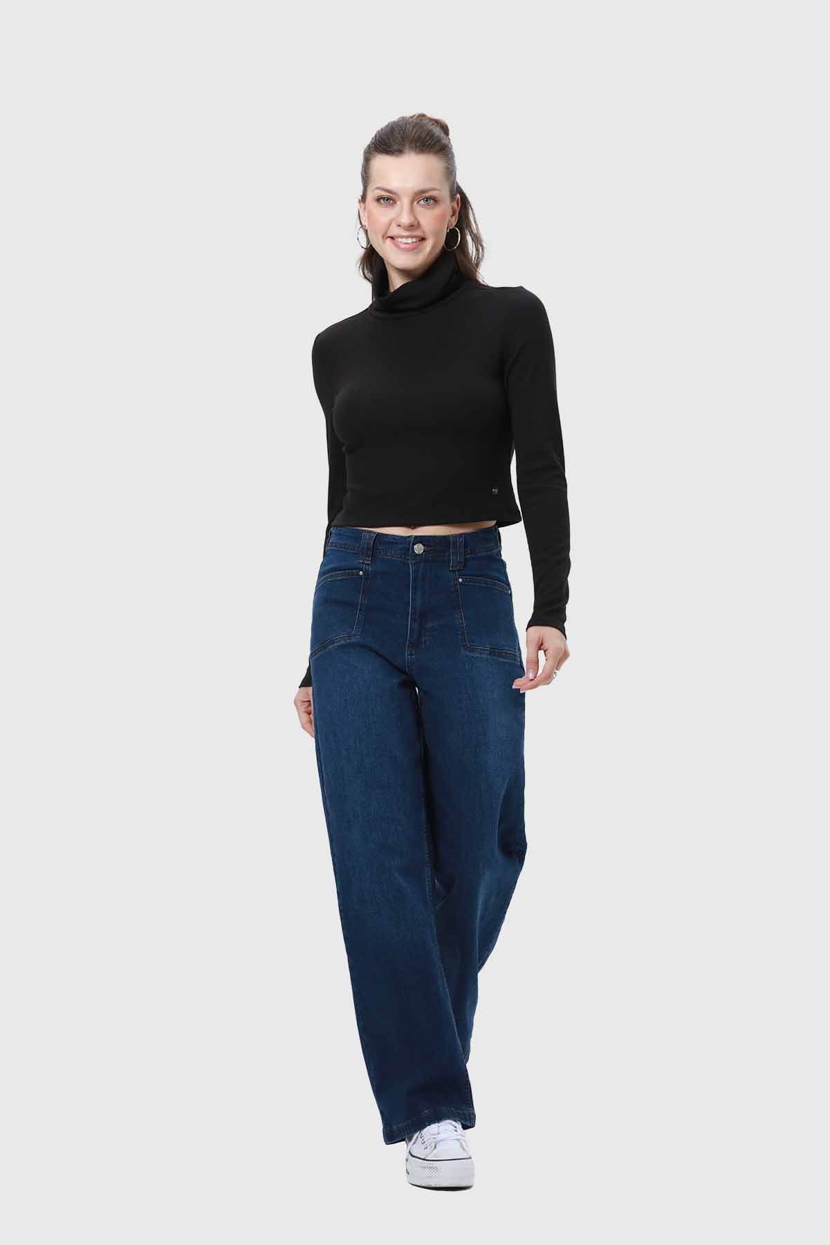 Polera Mujer Rib Negro