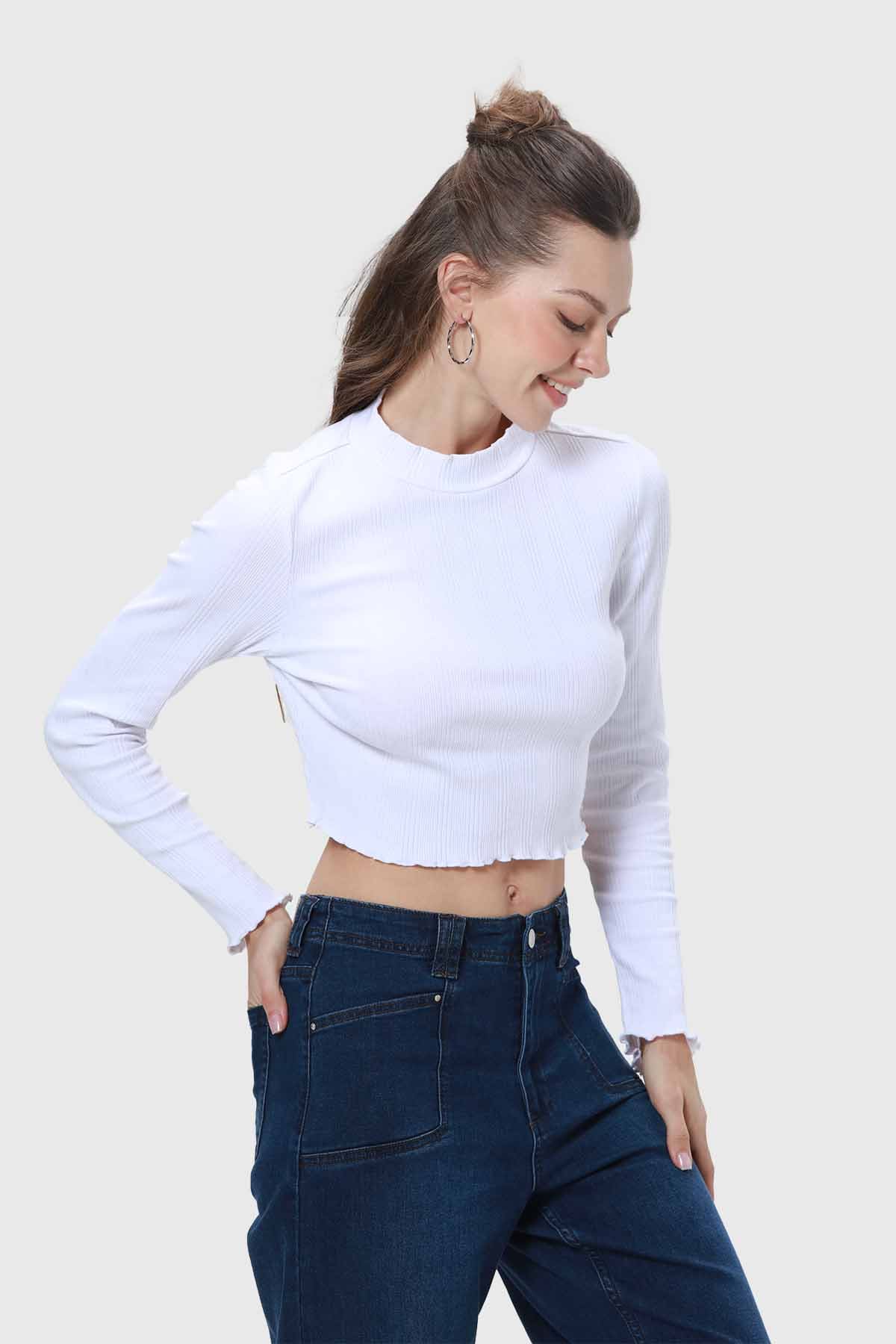 Polera Mujer Rib Blanco