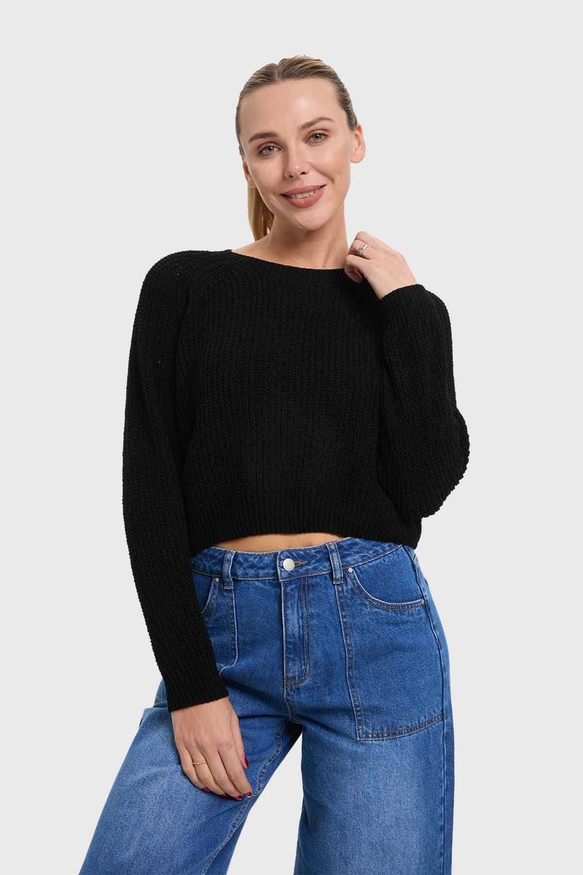 Suave sweater chenille negro diseño moderno – Fashion´s Park