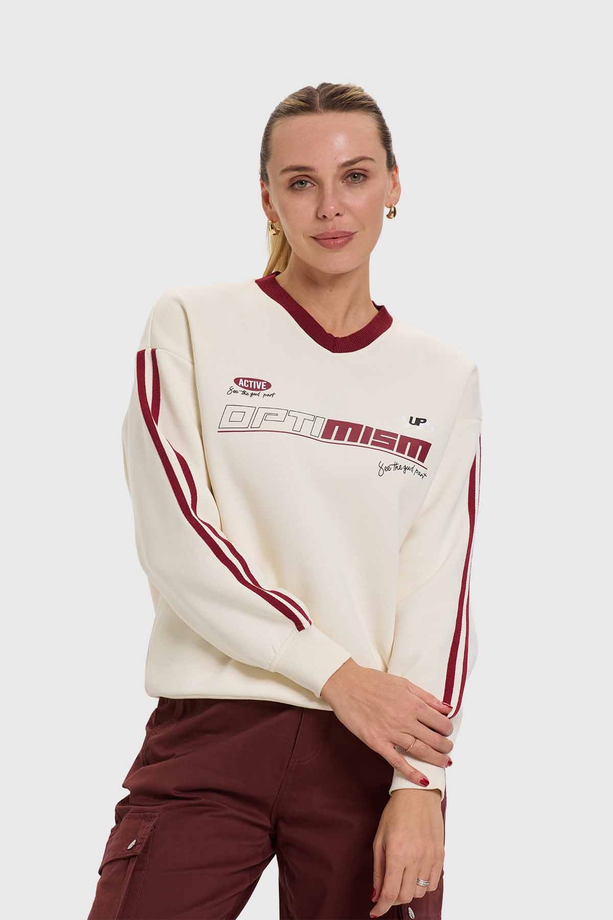 Polerón Mujer College Rayas Crudo