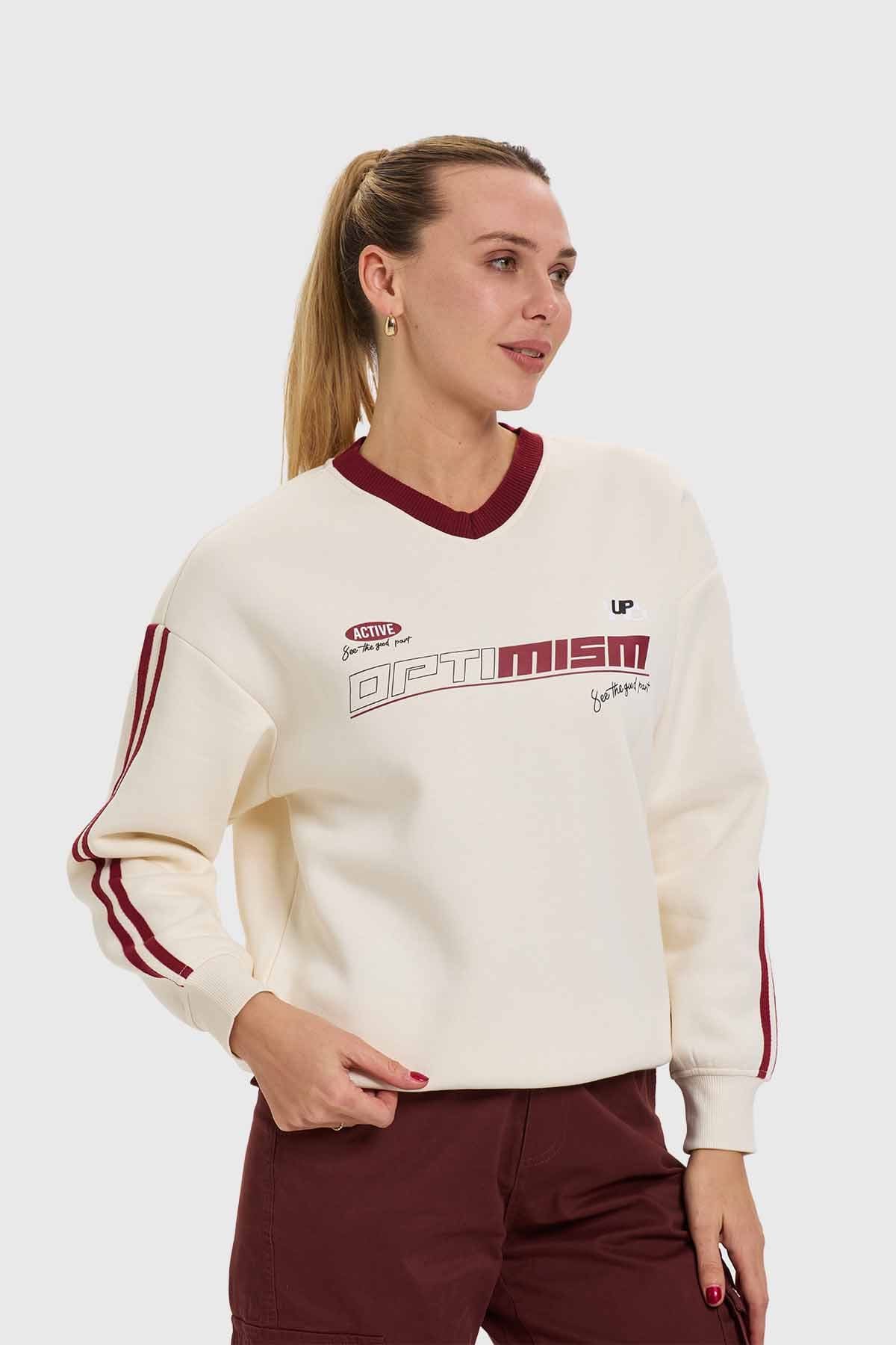 Polerón Mujer College Rayas Crudo